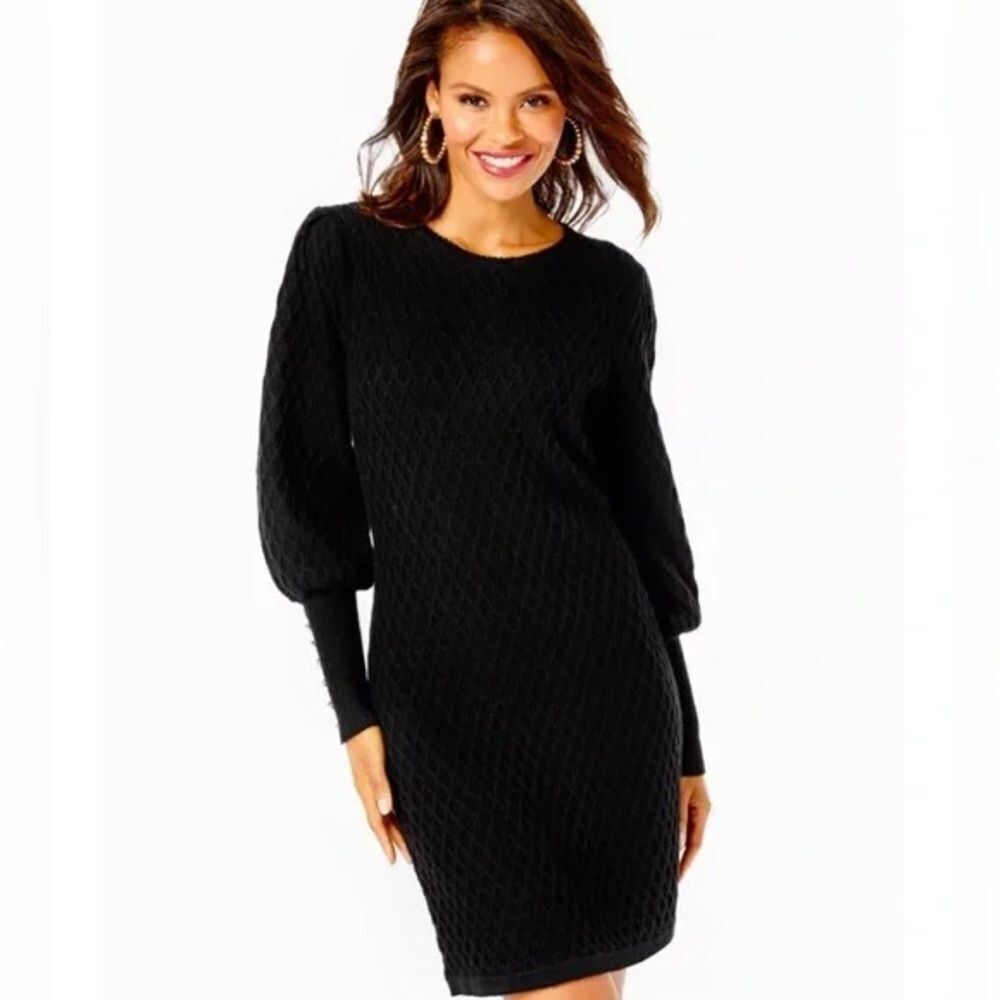 NWT Lilly Pulitzer Jacquetta Sweater Dress Woman's Size XL Black Textured Knit